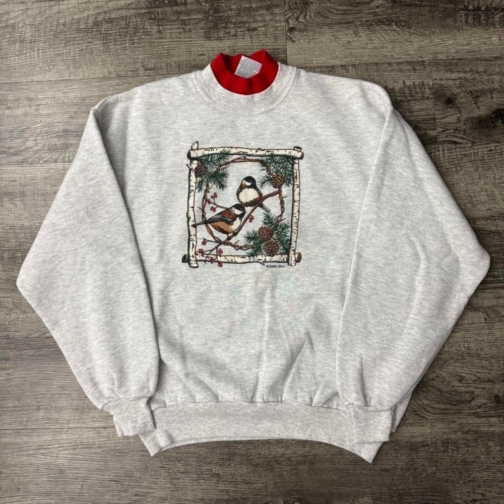 Vintage 90s Gopher Sport Bird Nature Double Collar Grandma Granny Sweatshirt L